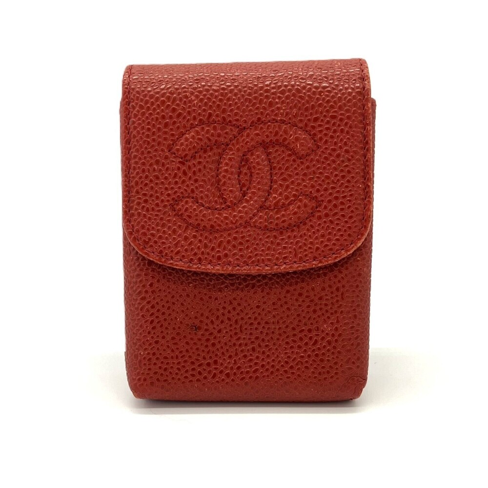 Chanel Caviar Skin Coco Mark Cigarette Case, Leather, Red